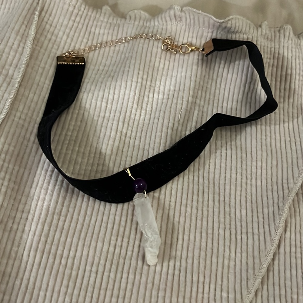 ❤️‍🔥BOGO FREE NWOT handmade crystal pendent choker necklace velvet black quartz